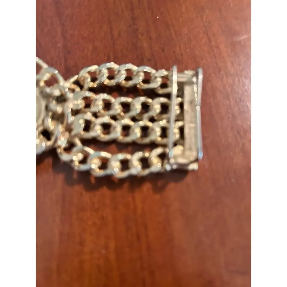 Vintage Gold Tone Multi Strand Chain Belt Buckle Black Cabochon Statement